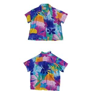 RARE Jams World Vintage Tissue Floral Rayon Shirt Colorful Hawaiian Blouse Small